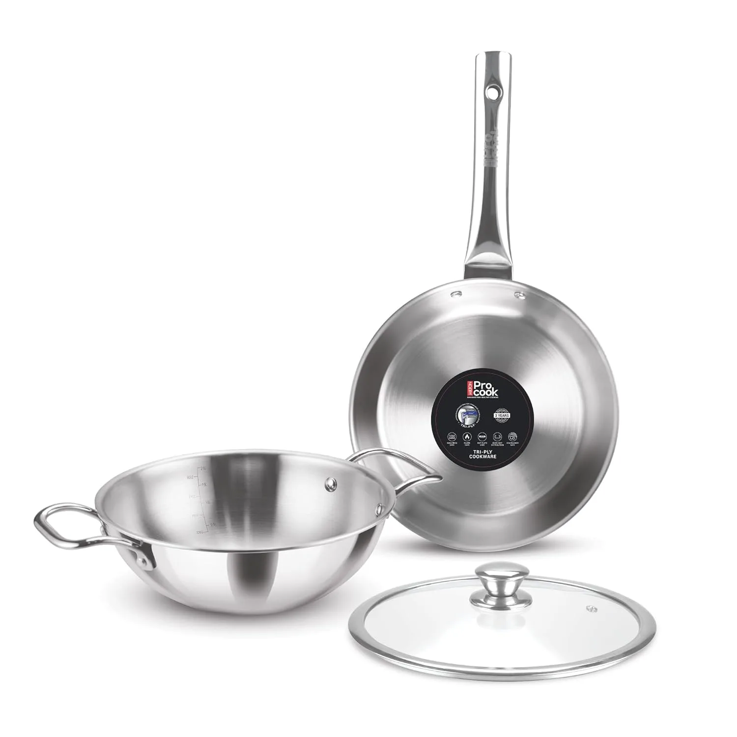 Triply Stainless Steel 3 Pcs Induction Cookware Set (Milton Procook) - Image 1