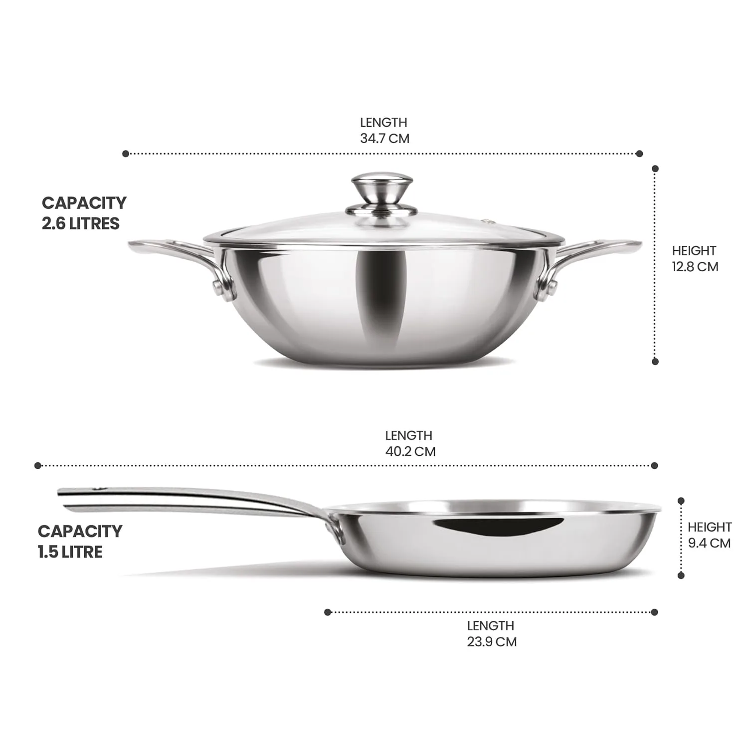 Triply Stainless Steel 3 Pcs Induction Cookware Set (Milton Procook) - Image 3