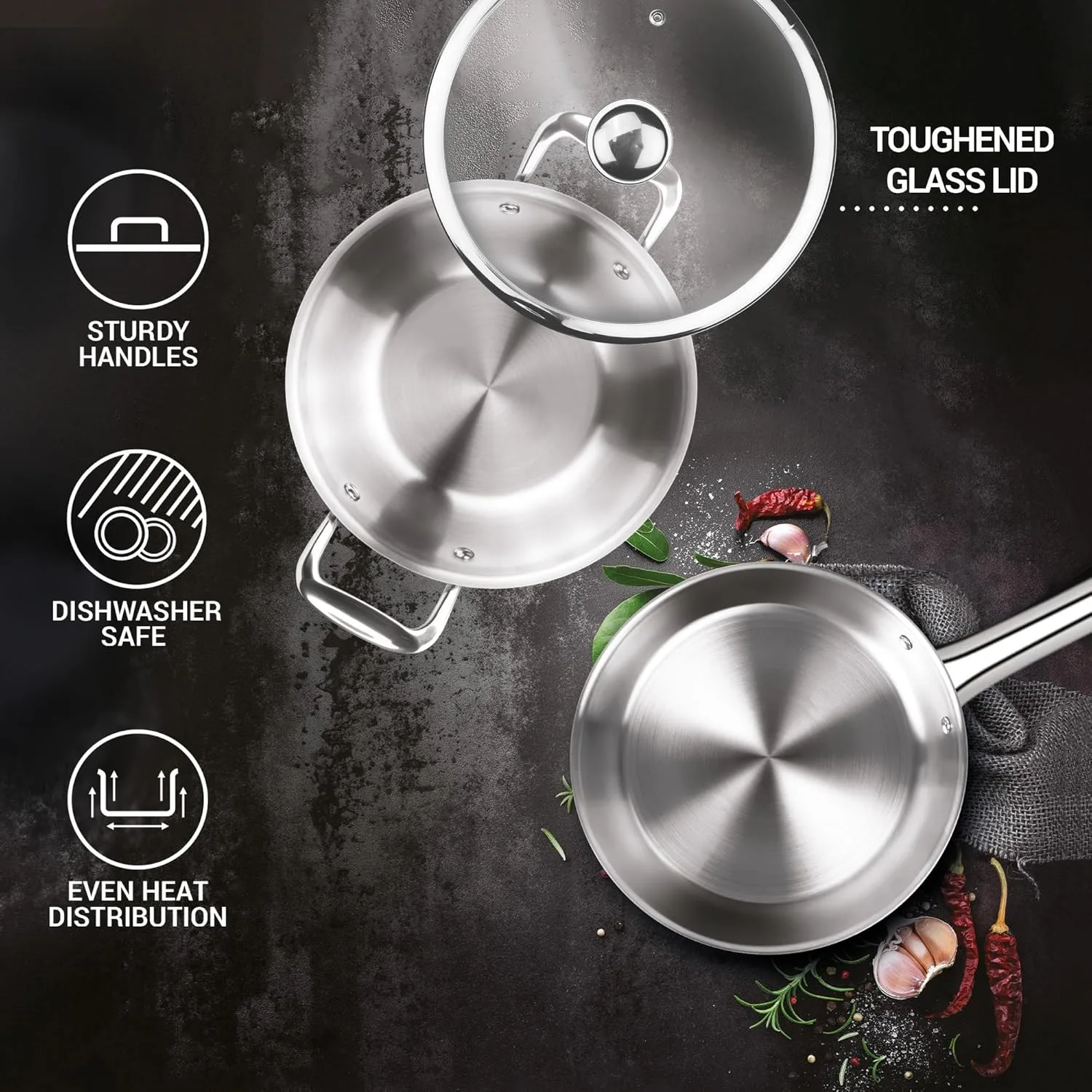 Triply Stainless Steel 3 Pcs Induction Cookware Set (Milton Procook) - Image 4