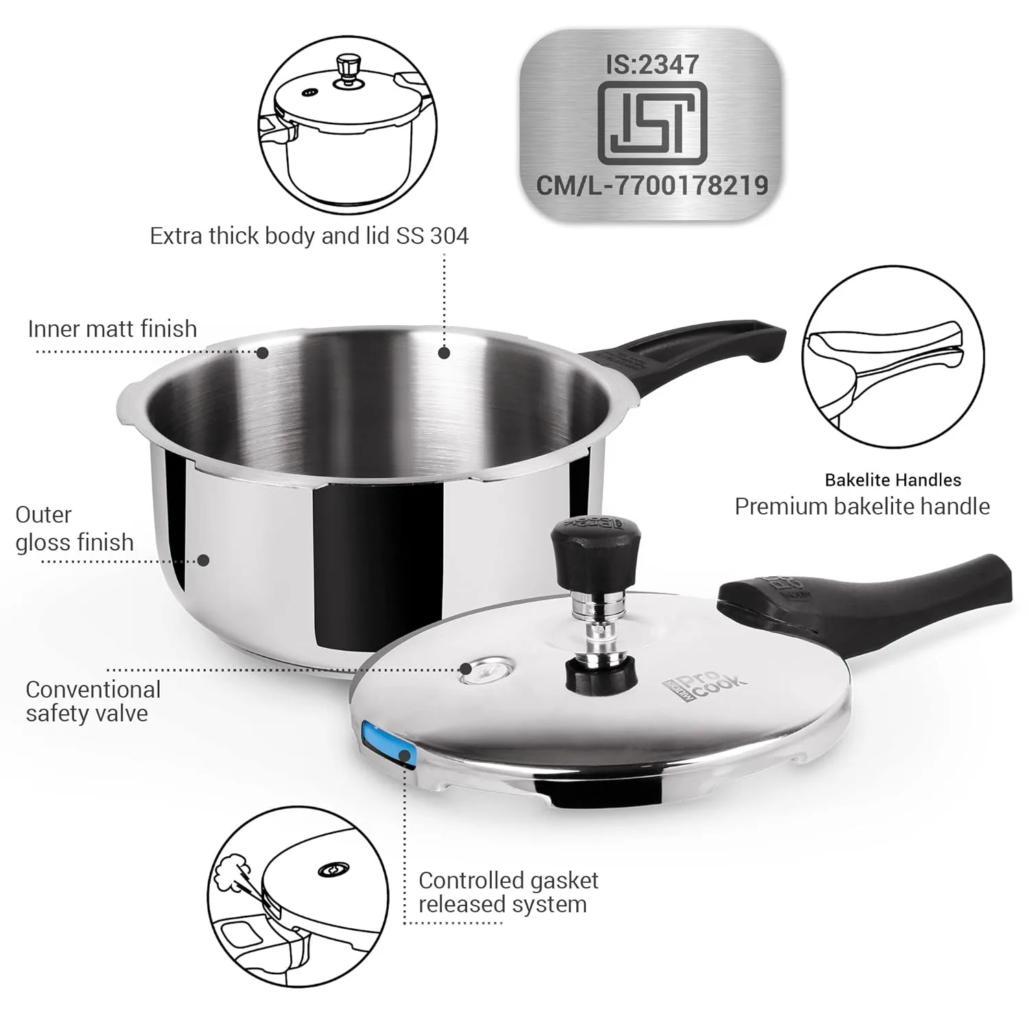 Triply Stainless Steel Pressure Cooker Outer Lid (Milton Procook) - Image 7
